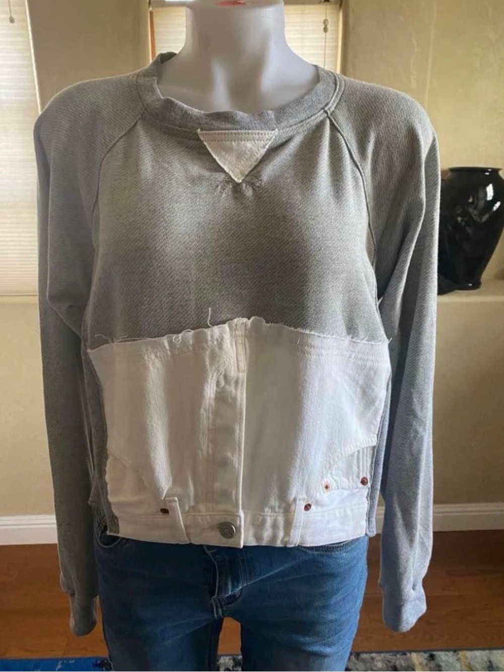 New Etica gray sweatshirt with white denim design sz Medium